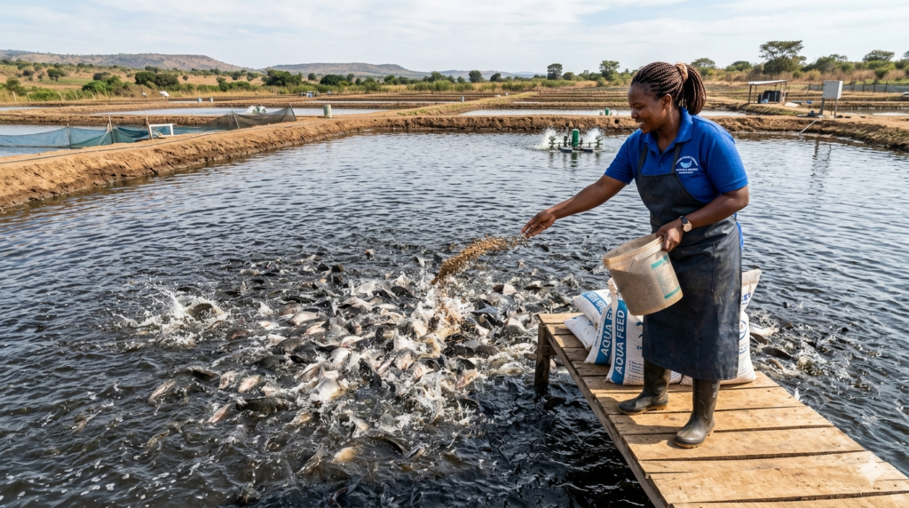 Fish Feeding Guide for tilapia farming showing proper feeding practices for faster fish growth