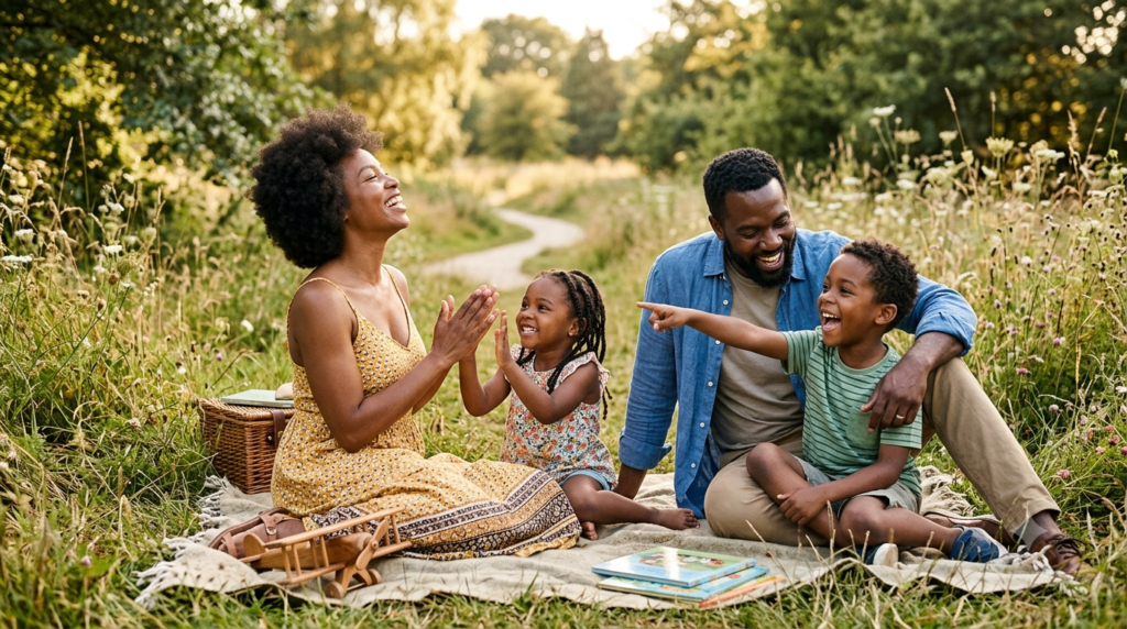 Happy family demonstrating practical parenting tips and positive family relationships