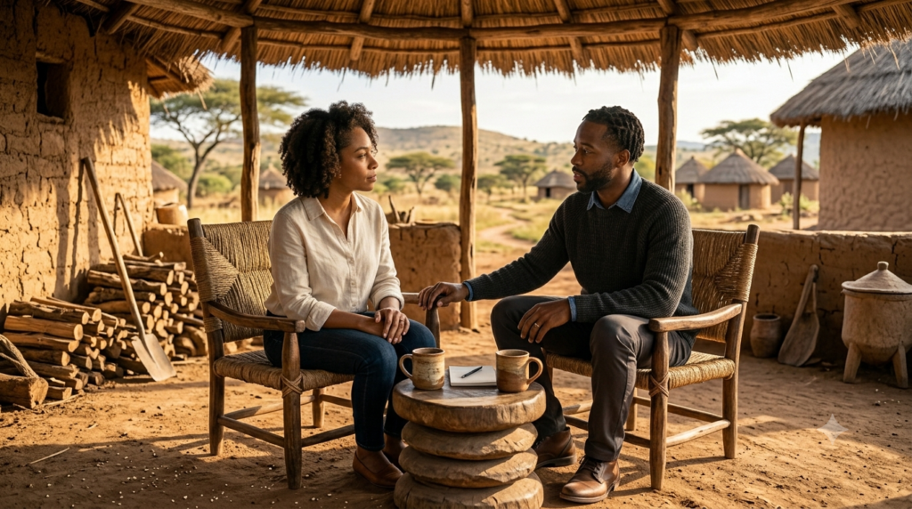 Couple learning how to resolve arguments in a relationship through healthy communication
