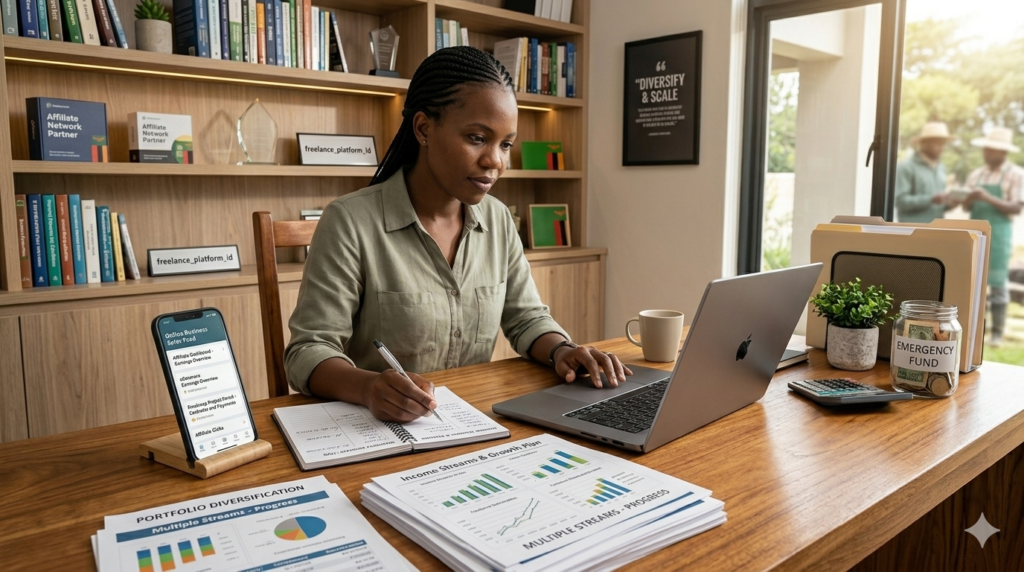 Person building side hustles from home using a laptop and online business tools