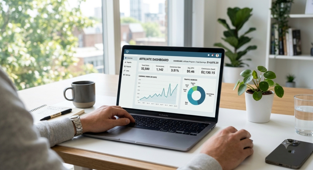 affiliate marketing programs dashboard showing earnings