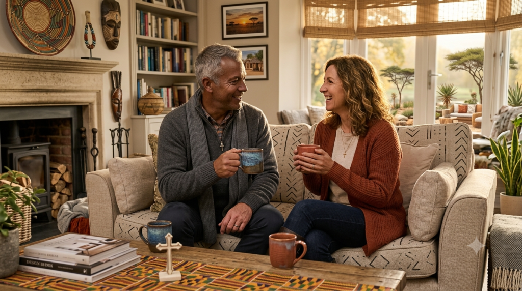 Married couple communicating warmly while learning about love languages